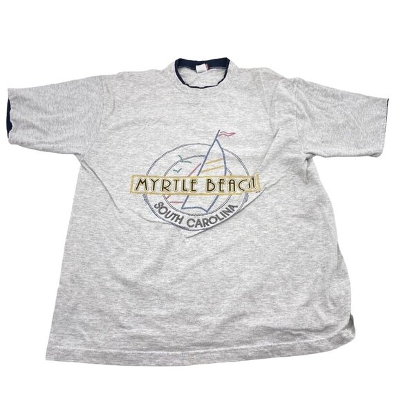 LA Flame Myrtle Beach South Carolina T Shirt Vintage Roll Sleeve size M L Gray - Picture 2 of 7